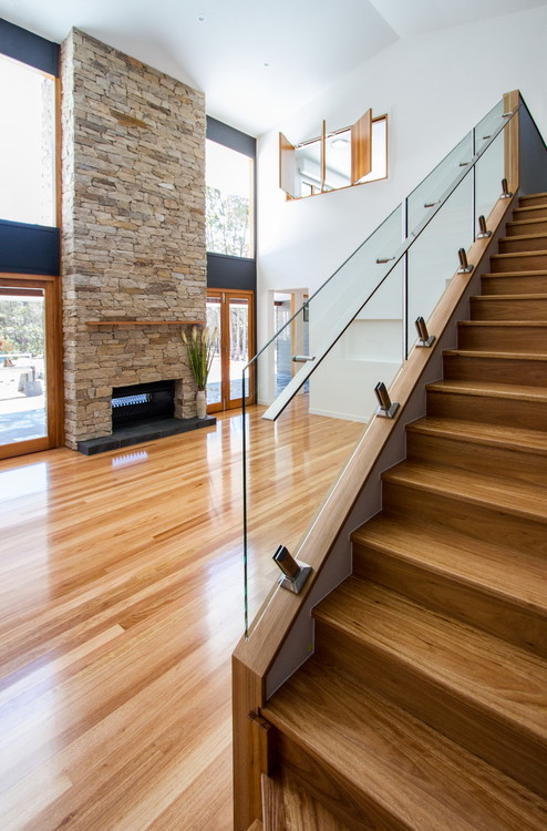 Staircase with clear glass balustrade