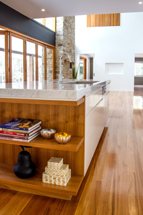 Marble bench top|Kitchen|Custom made Blackbutt timber shelves